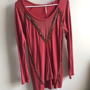 FREE PEOPLE Long Beaded Blouse